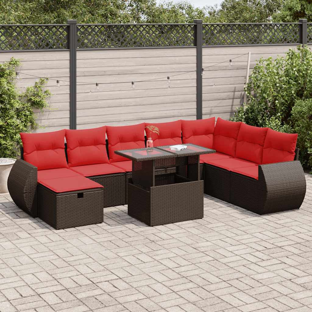 9-delige Loungeset met kussens poly rattan acacia zwart is nu te koop bij PeponiXL, paradijselijk wonen!