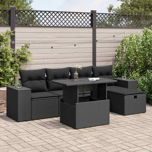 6-delige Loungeset met kussens poly rattan zwart is nu te koop bij PeponiXL, paradijselijk wonen!