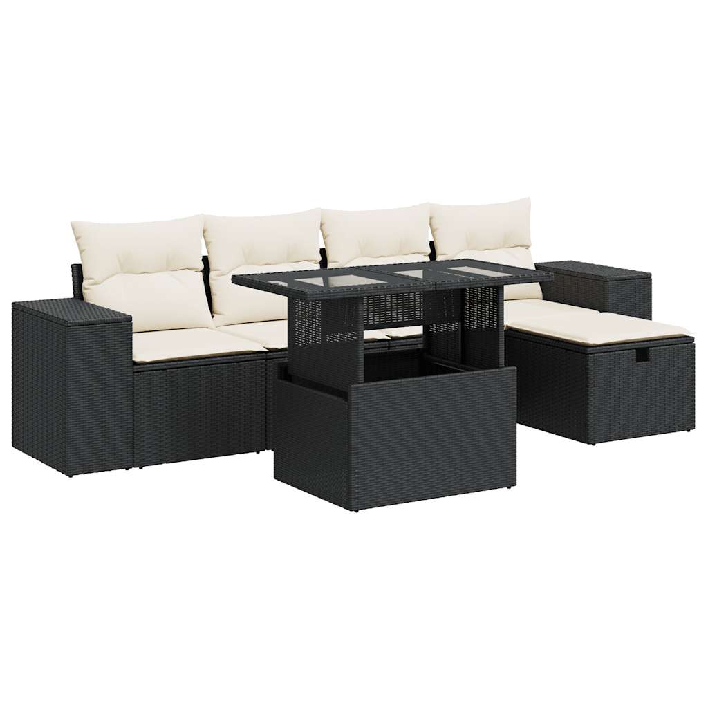 6-delige Loungeset met kussens poly rattan zwart is nu te koop bij PeponiXL, paradijselijk wonen!