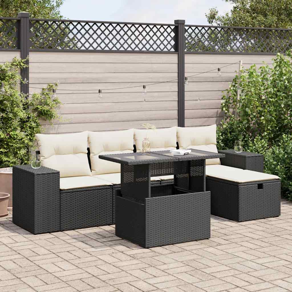 6-delige Loungeset met kussens poly rattan zwart is nu te koop bij PeponiXL, paradijselijk wonen!