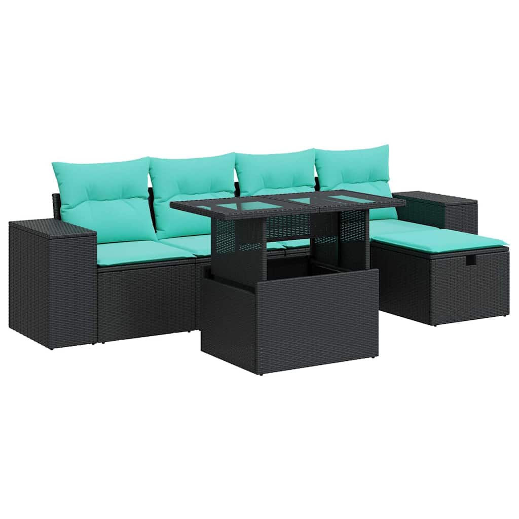 6-delige Loungeset met kussens poly rattan acacia grijs is nu te koop bij PeponiXL, paradijselijk wonen!