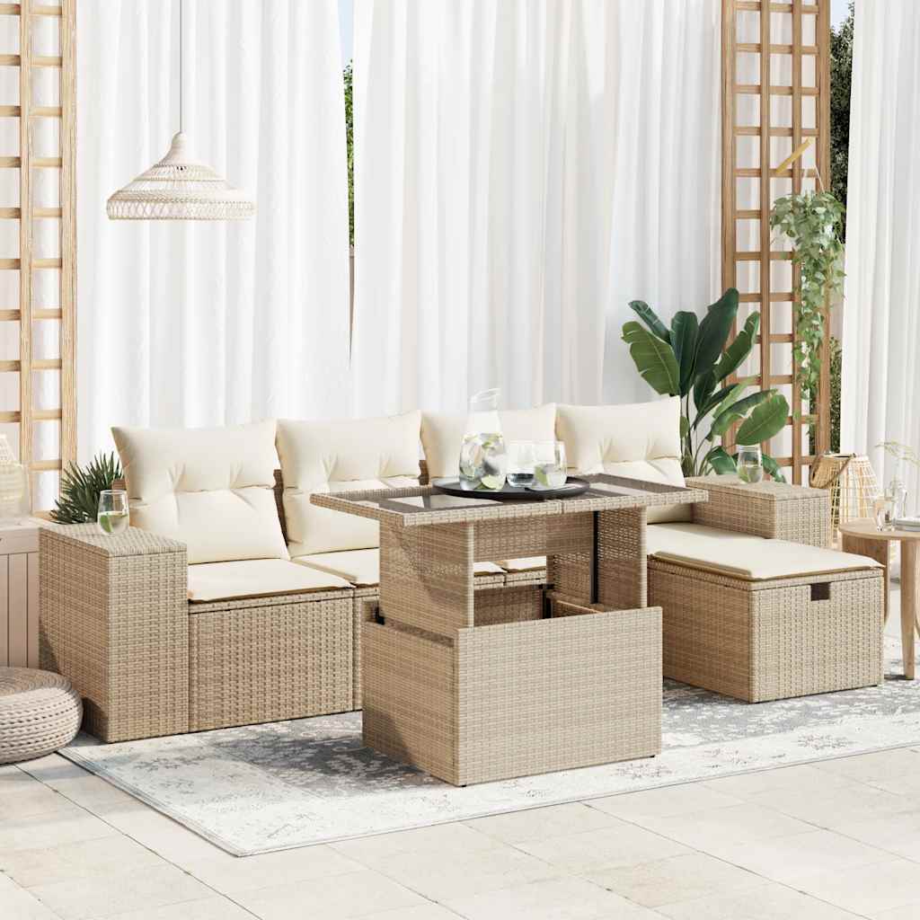 6-delige Loungeset met kussens poly rattan beige is nu te koop bij PeponiXL, paradijselijk wonen!