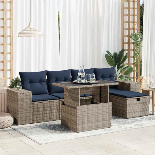 6-delige Loungeset met kussens poly rattan acacia bruin is nu te koop bij PeponiXL, paradijselijk wonen!