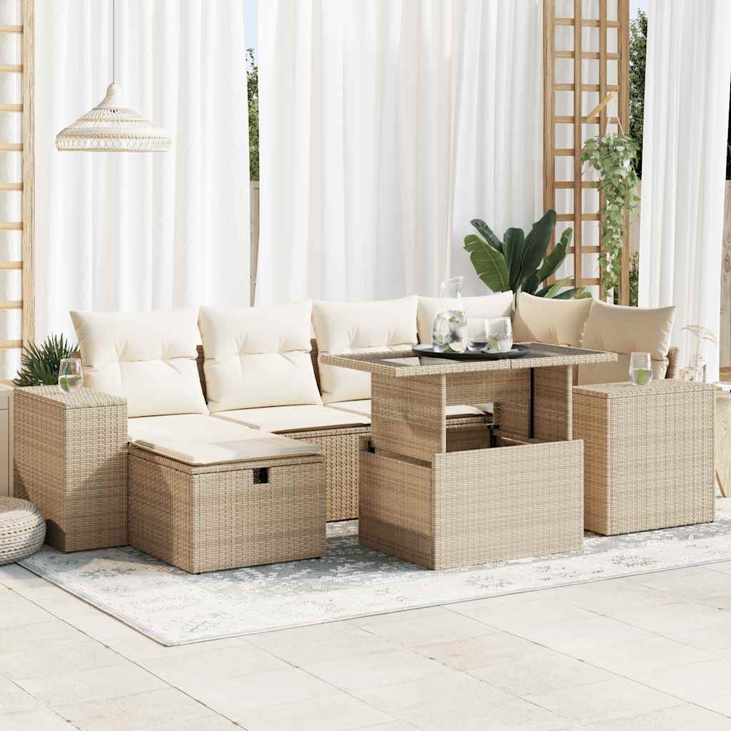 8-delige Loungeset met kussens poly rattan beige is nu te koop bij PeponiXL, paradijselijk wonen!