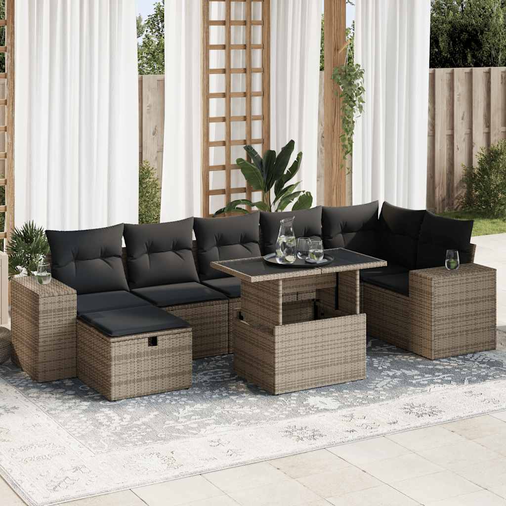 5-delige Loungeset met kussens poly rattan grijs