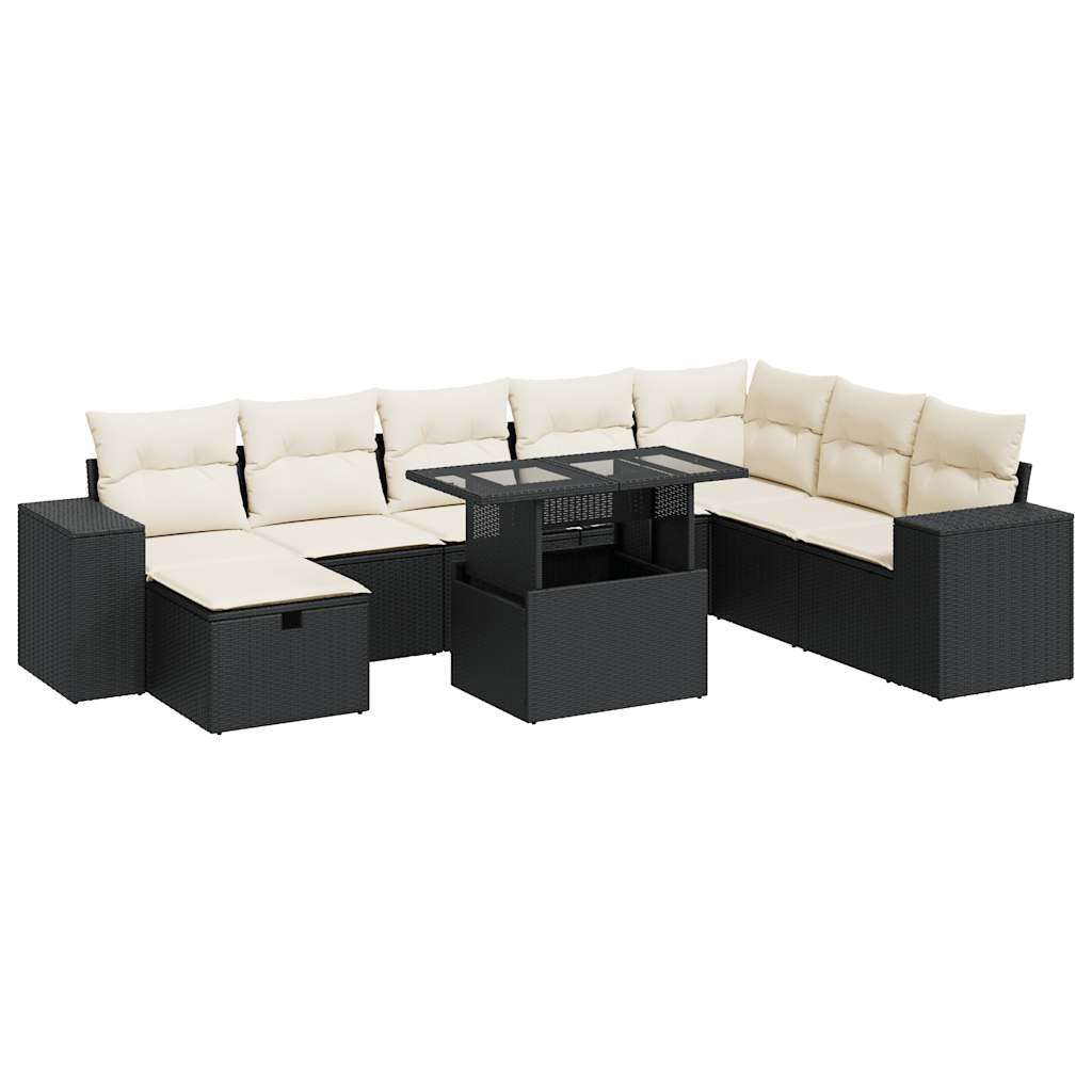 9-delige Loungeset met kussens poly rattan zwart is nu te koop bij PeponiXL, paradijselijk wonen!