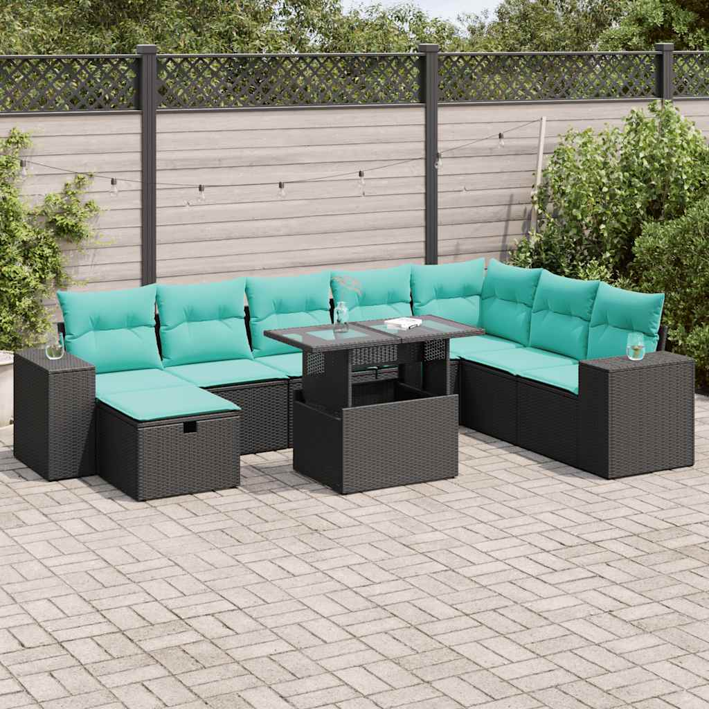 9-delige Loungeset met kussens poly rattan acacia grijs is nu te koop bij PeponiXL, paradijselijk wonen!