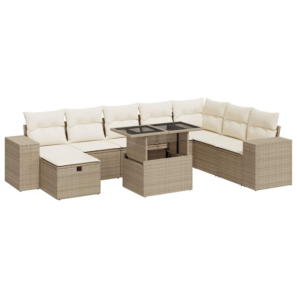 9-delige Loungeset met kussens poly rattan beige is nu te koop bij PeponiXL, paradijselijk wonen!