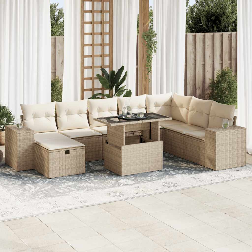 9-delige Loungeset met kussens poly rattan beige is nu te koop bij PeponiXL, paradijselijk wonen!