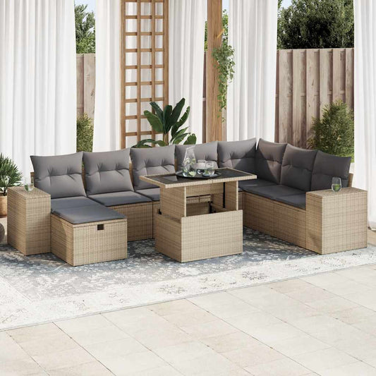 9-delige Loungeset met kussens poly rattan beige is nu te koop bij PeponiXL, paradijselijk wonen!