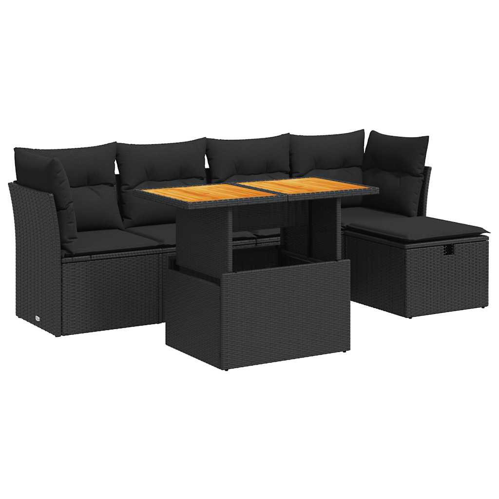 6-delige Loungeset met kussens poly rattan acacia zwart is nu te koop bij PeponiXL, paradijselijk wonen!