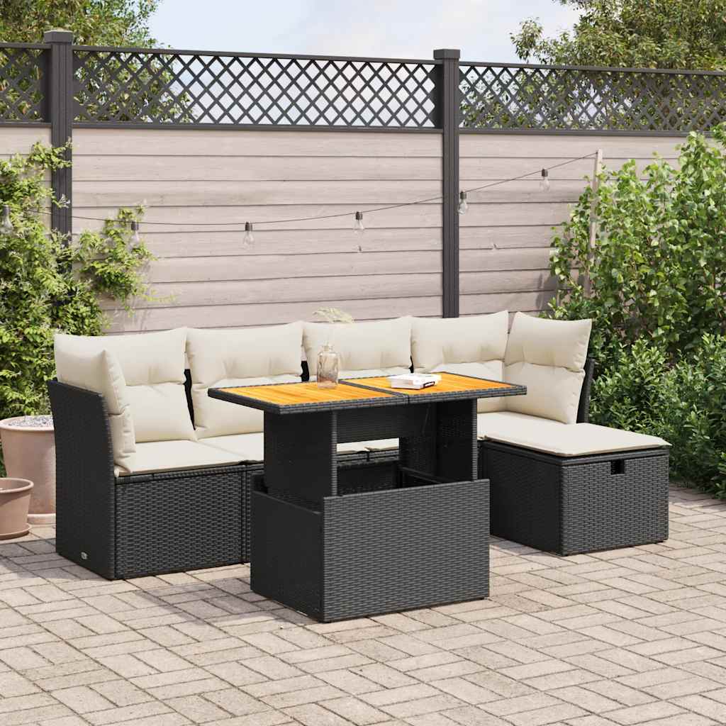 6-delige Loungeset met kussens poly rattan acacia zwart is nu te koop bij PeponiXL, paradijselijk wonen!