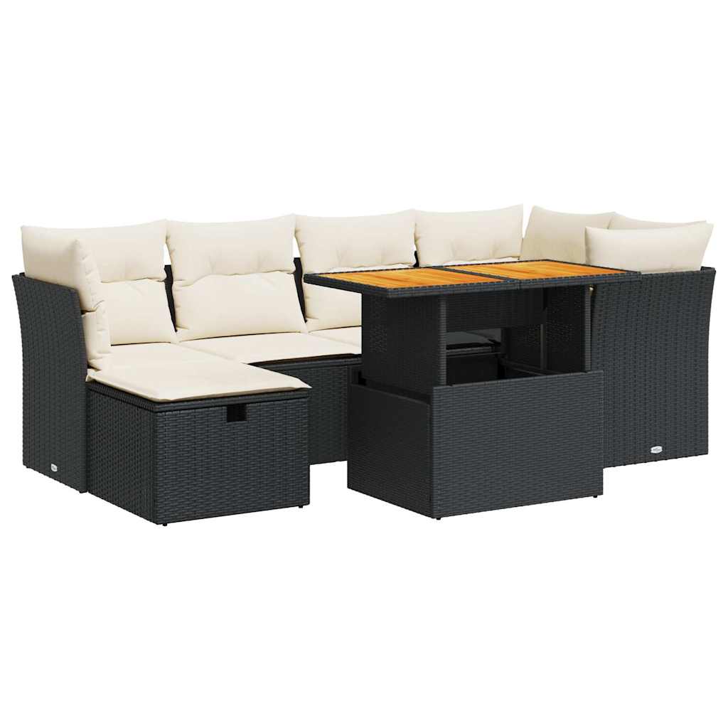 7-delige Loungeset met kussens poly rattan acacia zwart is nu te koop bij PeponiXL, paradijselijk wonen!
