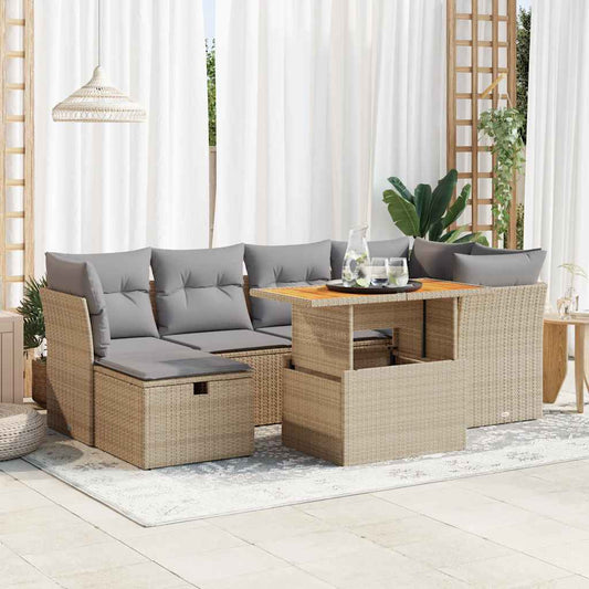 7-delige Loungeset met kussens poly rattan acacia beige is nu te koop bij PeponiXL, paradijselijk wonen!