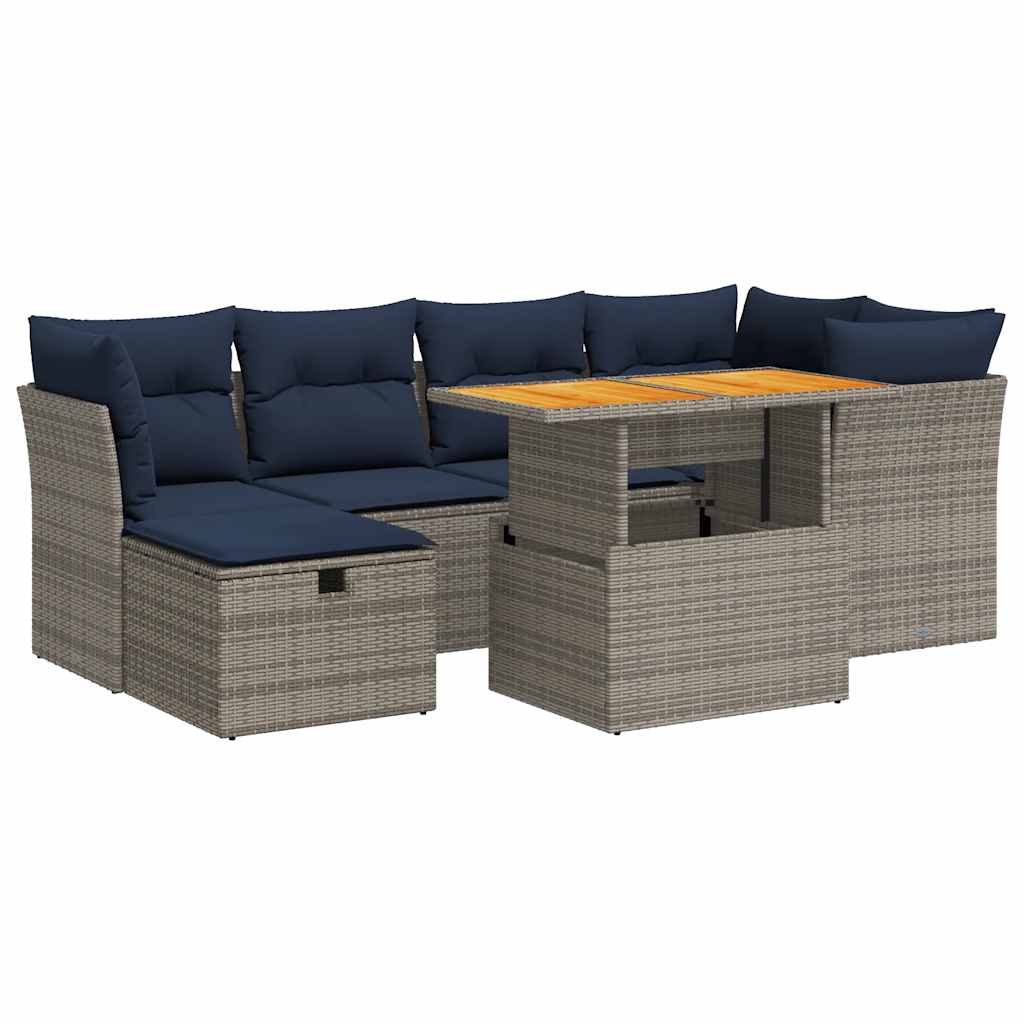 7-delige Loungeset met kussens poly rattan acacia zwart is nu te koop bij PeponiXL, paradijselijk wonen!