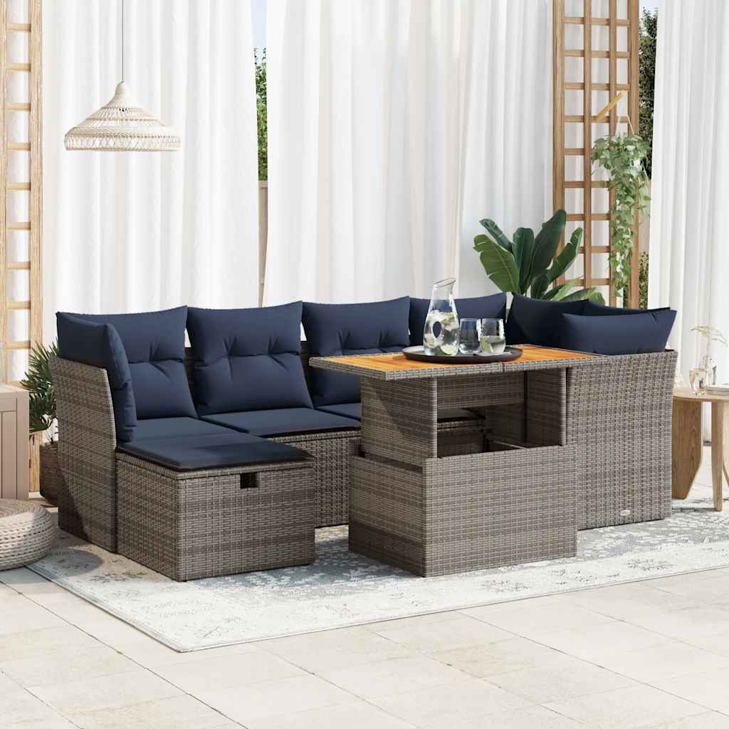 7-delige Loungeset met kussens poly rattan acacia zwart is nu te koop bij PeponiXL, paradijselijk wonen!