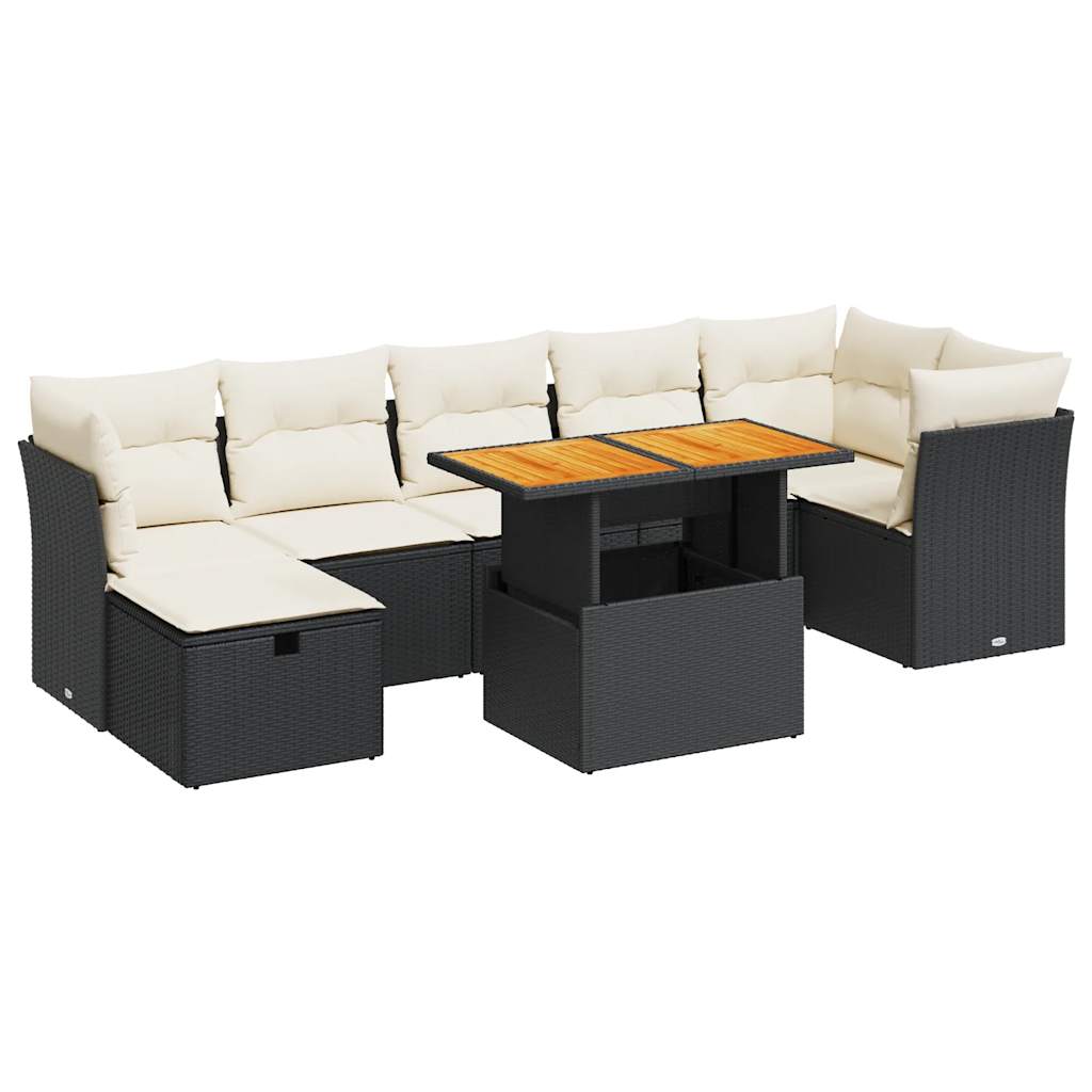 8-delige Loungeset met kussens poly rattan acacia zwart is nu te koop bij PeponiXL, paradijselijk wonen!