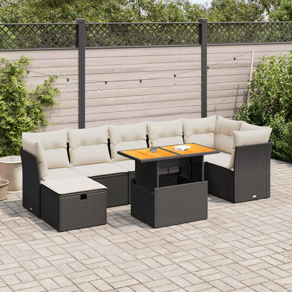 8-delige Loungeset met kussens poly rattan acacia zwart is nu te koop bij PeponiXL, paradijselijk wonen!