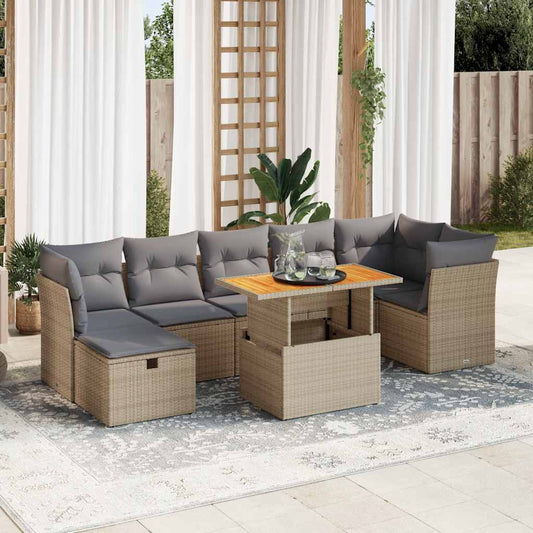 8-delige Loungeset met kussens poly rattan acacia beige is nu te koop bij PeponiXL, paradijselijk wonen!