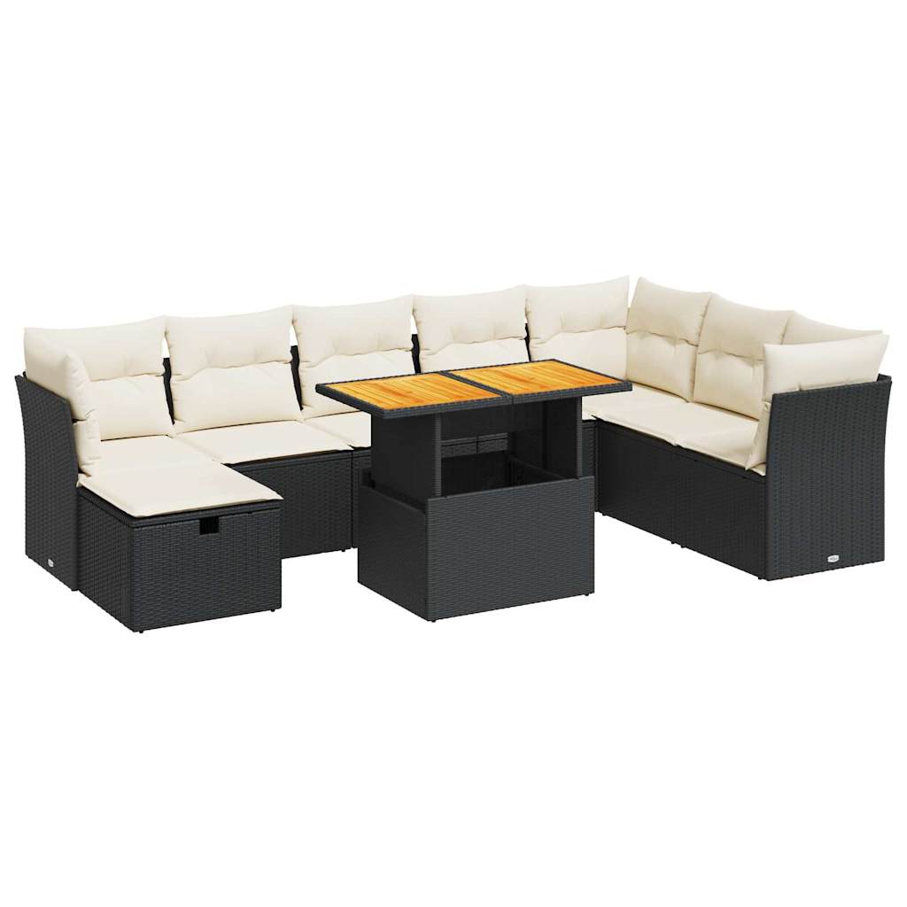 9-delige Loungeset met kussens poly rattan acacia zwart is nu te koop bij PeponiXL, paradijselijk wonen!
