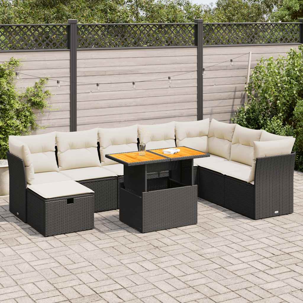 9-delige Loungeset met kussens poly rattan acacia zwart is nu te koop bij PeponiXL, paradijselijk wonen!
