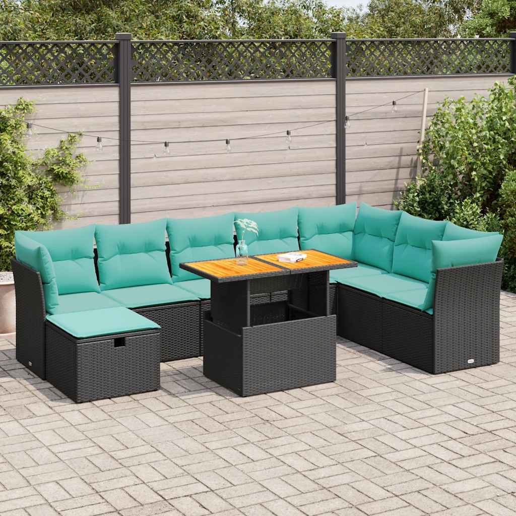 9-delige Loungeset met kussens poly rattan acacia grijs is nu te koop bij PeponiXL, paradijselijk wonen!