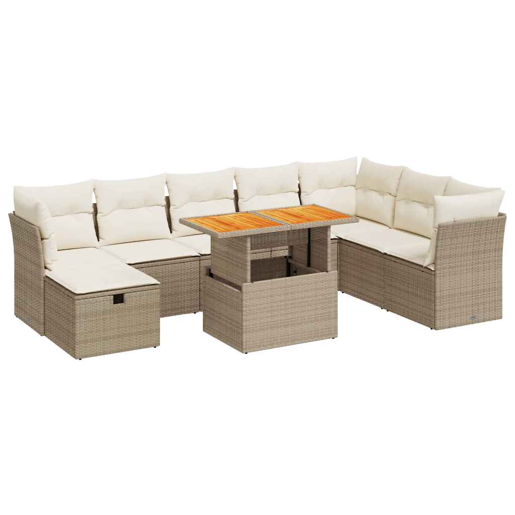 9-delige Loungeset met kussens poly rattan acacia beige is nu te koop bij PeponiXL, paradijselijk wonen!
