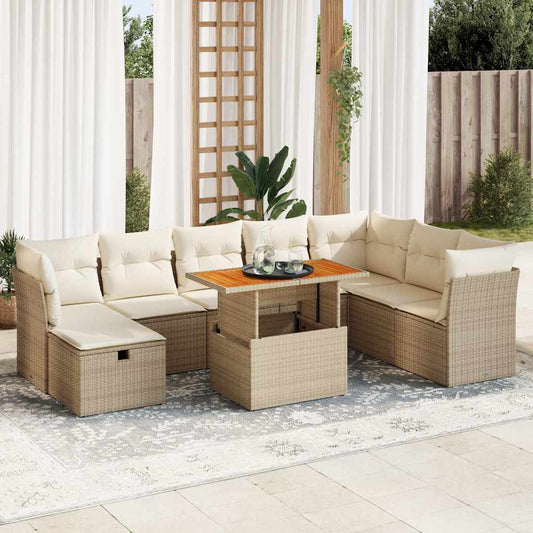 9-delige Loungeset met kussens poly rattan acacia beige is nu te koop bij PeponiXL, paradijselijk wonen!