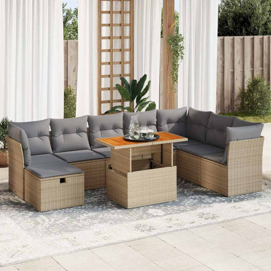9-delige Loungeset met kussens poly rattan acacia beige is nu te koop bij PeponiXL, paradijselijk wonen!