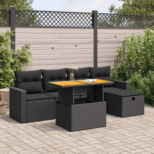 6-delige Loungeset met kussens poly rattan acacia zwart is nu te koop bij PeponiXL, paradijselijk wonen!
