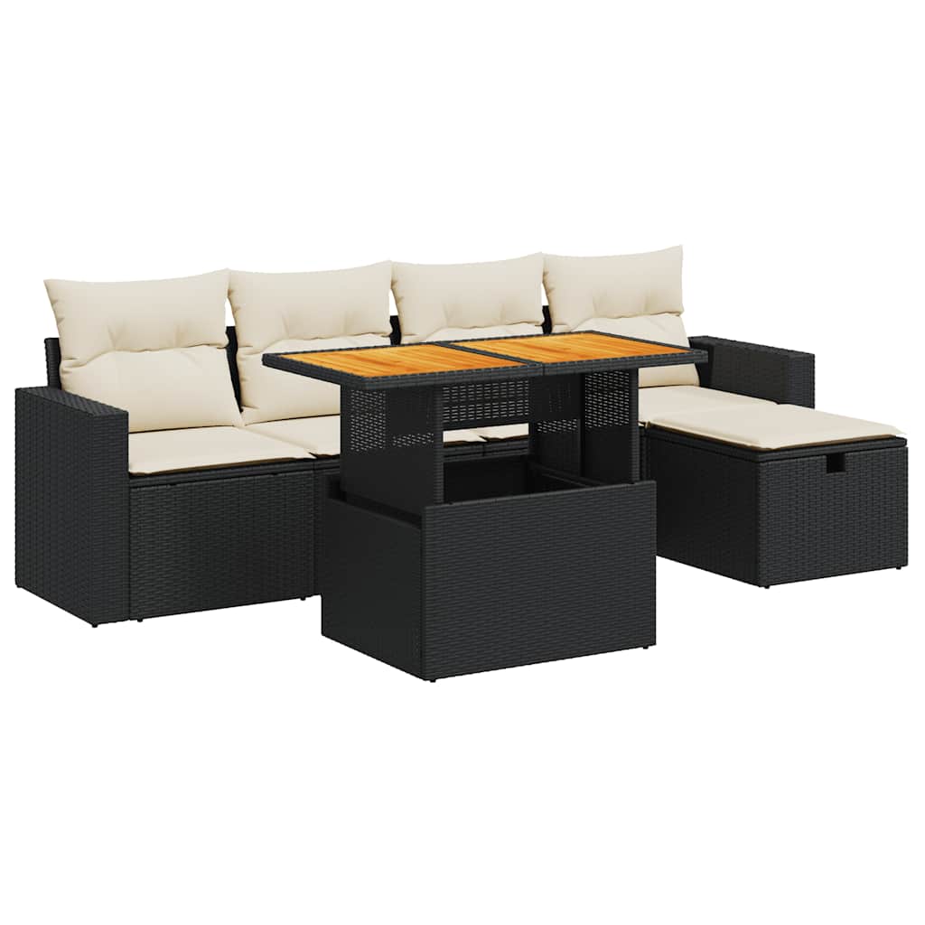 6-delige Loungeset met kussens poly rattan acacia zwart is nu te koop bij PeponiXL, paradijselijk wonen!