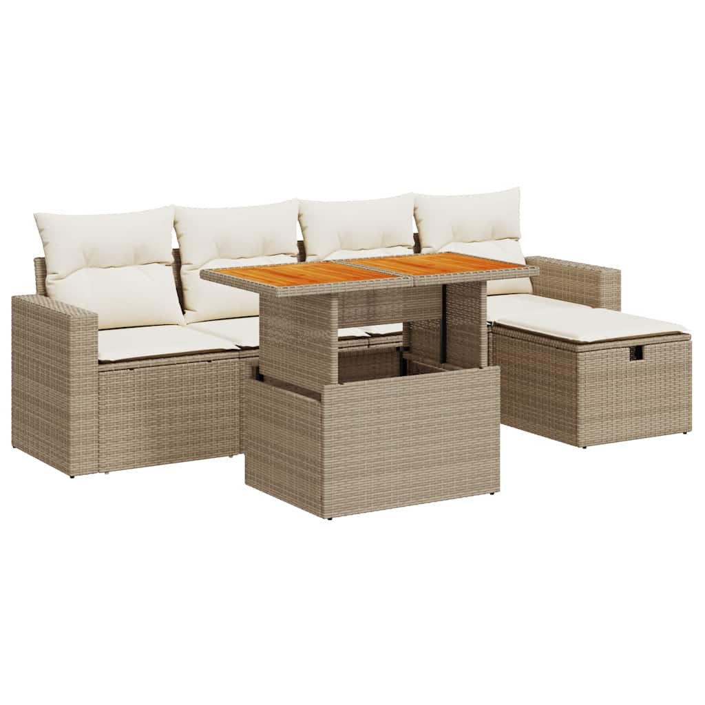 6-delige Loungeset met kussens poly rattan acacia beige is nu te koop bij PeponiXL, paradijselijk wonen!