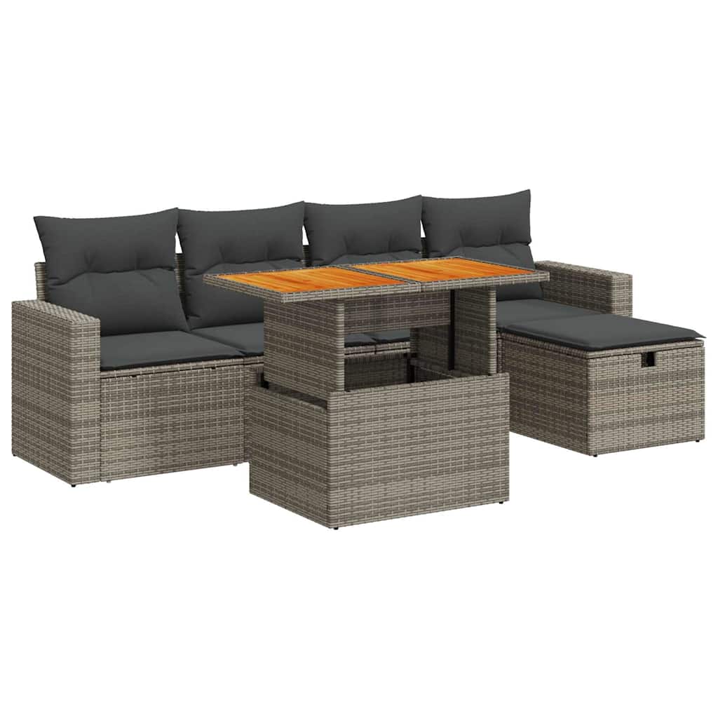 6-delige Loungeset met kussens poly rattan acacia grijs is nu te koop bij PeponiXL, paradijselijk wonen!