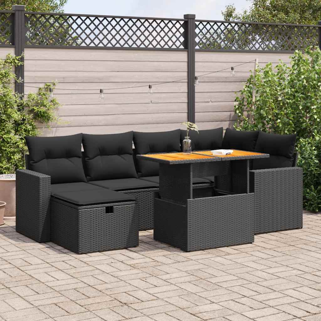 8-delige Loungeset met kussens poly rattan acacia zwart is nu te koop bij PeponiXL, paradijselijk wonen!