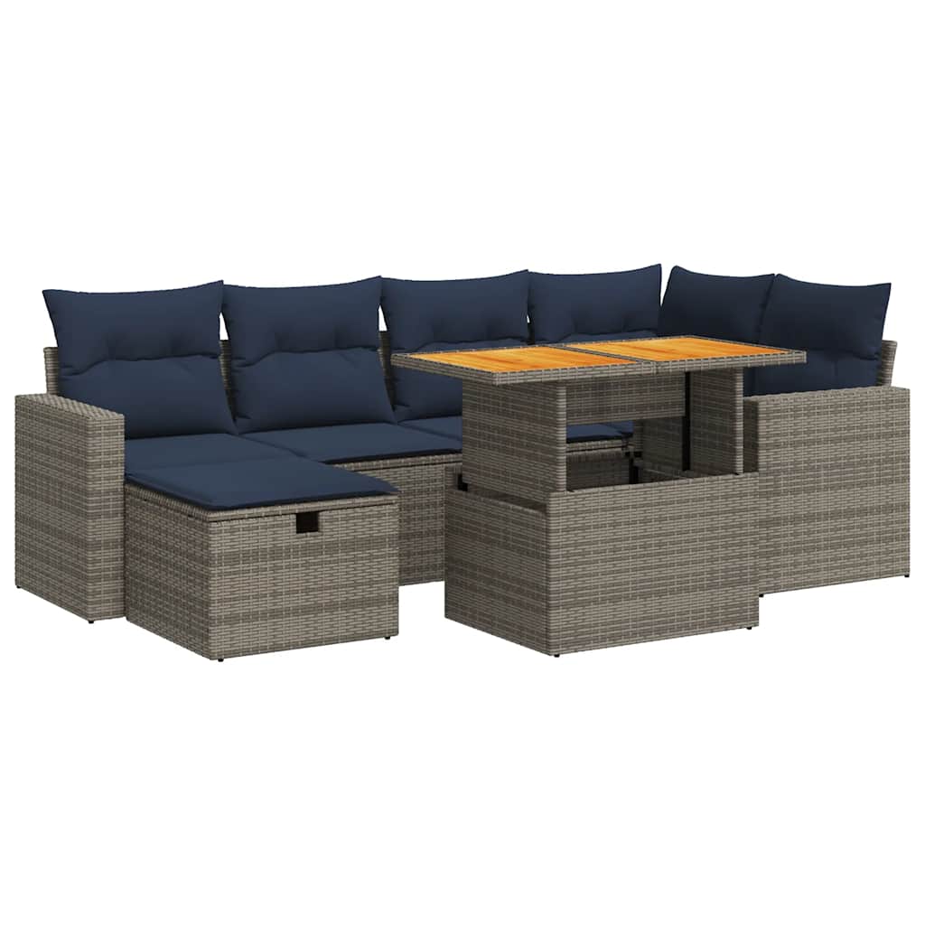 7-delige Loungeset met kussens poly rattan acacia zwart is nu te koop bij PeponiXL, paradijselijk wonen!