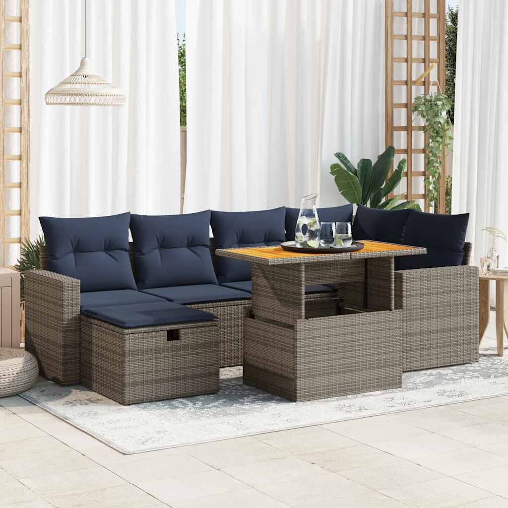 7-delige Loungeset met kussens poly rattan acacia zwart is nu te koop bij PeponiXL, paradijselijk wonen!