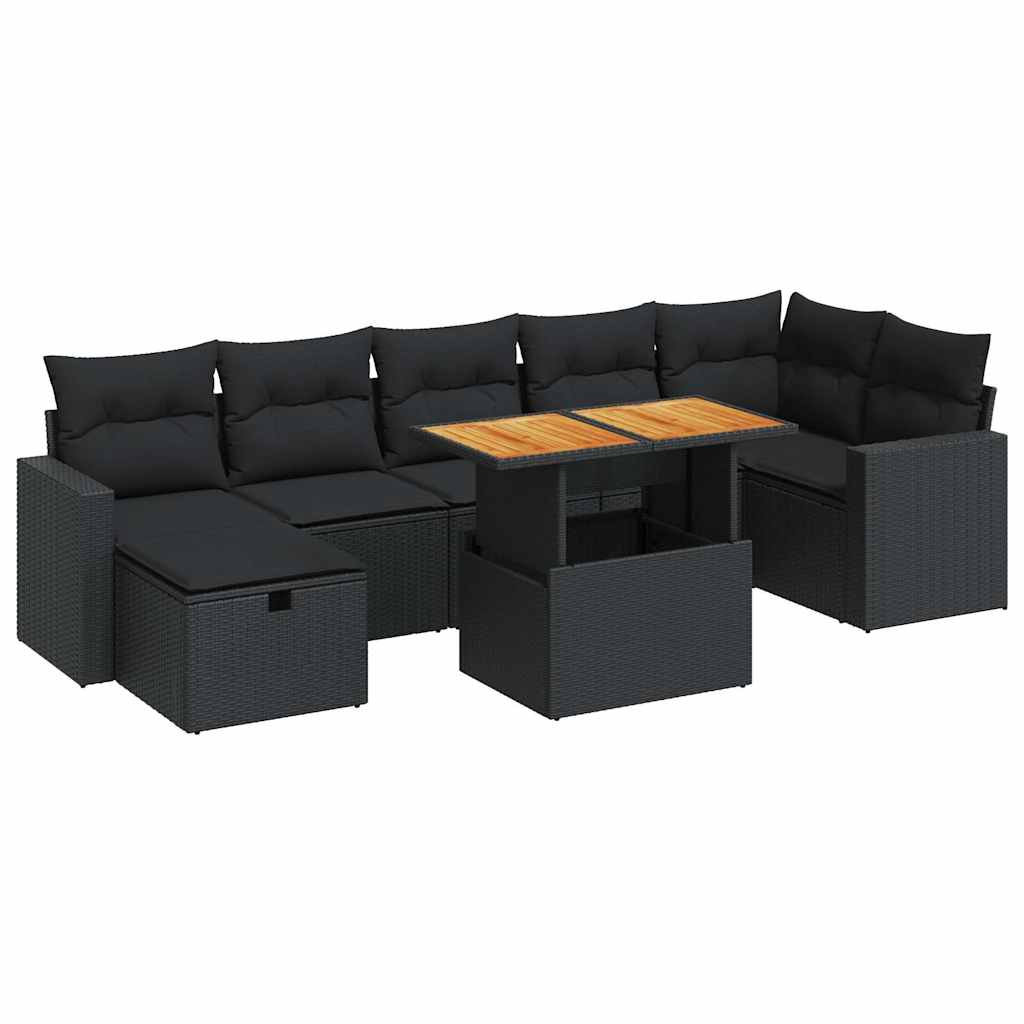 5-delige Loungeset met kussens poly rattan acacia zwart is nu te koop bij PeponiXL, paradijselijk wonen!
