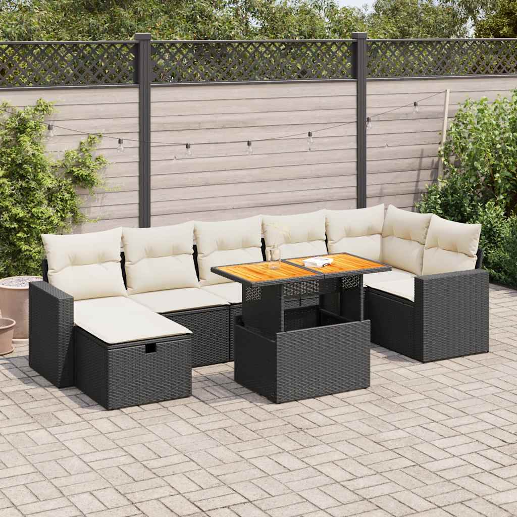5-delige Loungeset met kussens poly rattan acacia zwart is nu te koop bij PeponiXL, paradijselijk wonen!