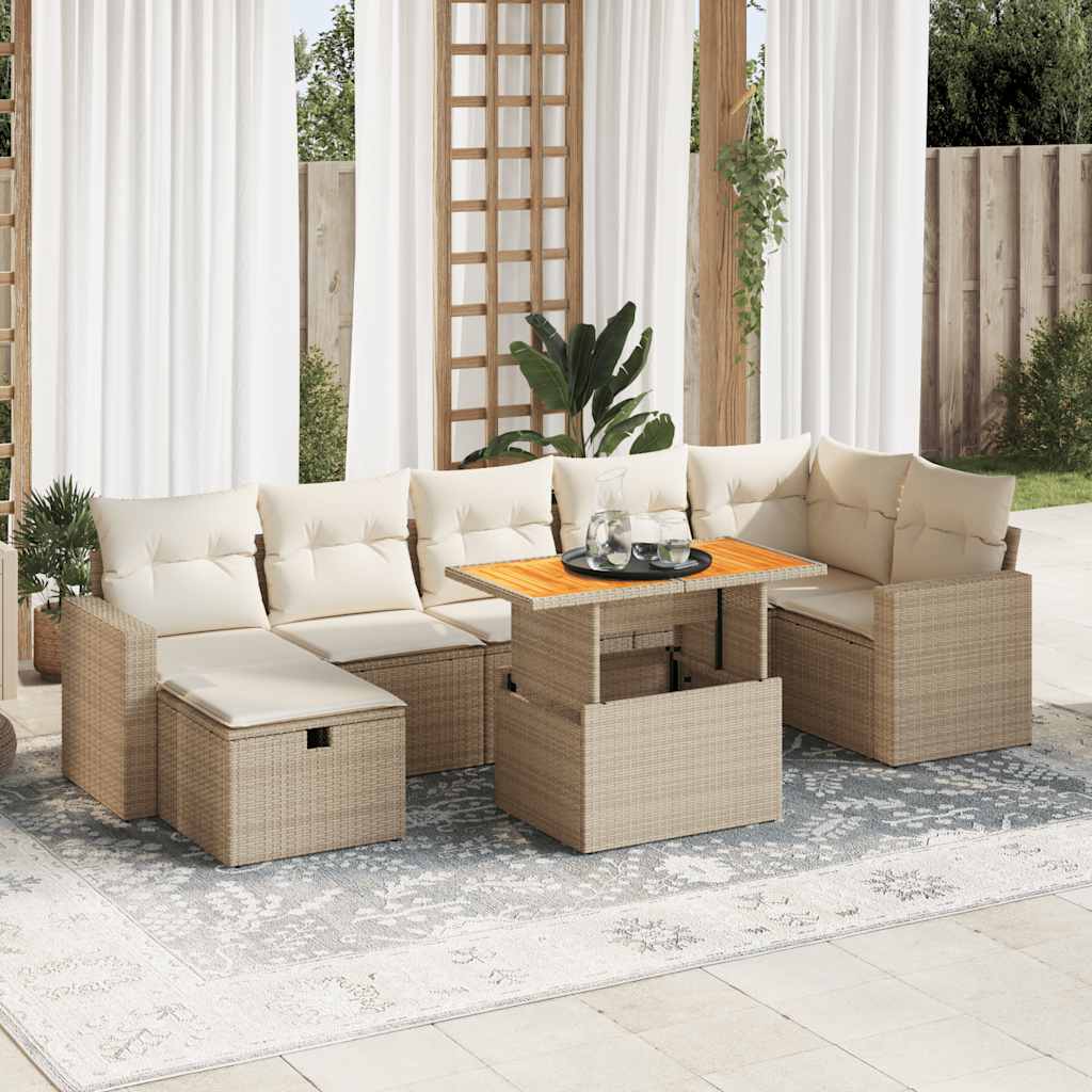 5-delige Loungeset met kussens poly rattan en acaciahout beige is nu te koop bij PeponiXL, paradijselijk wonen!