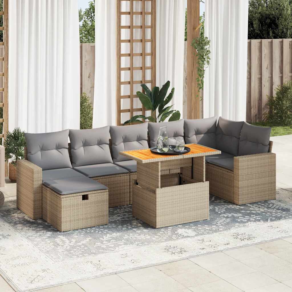 5-delige Loungeset met kussens poly rattan en acaciahout beige is nu te koop bij PeponiXL, paradijselijk wonen!