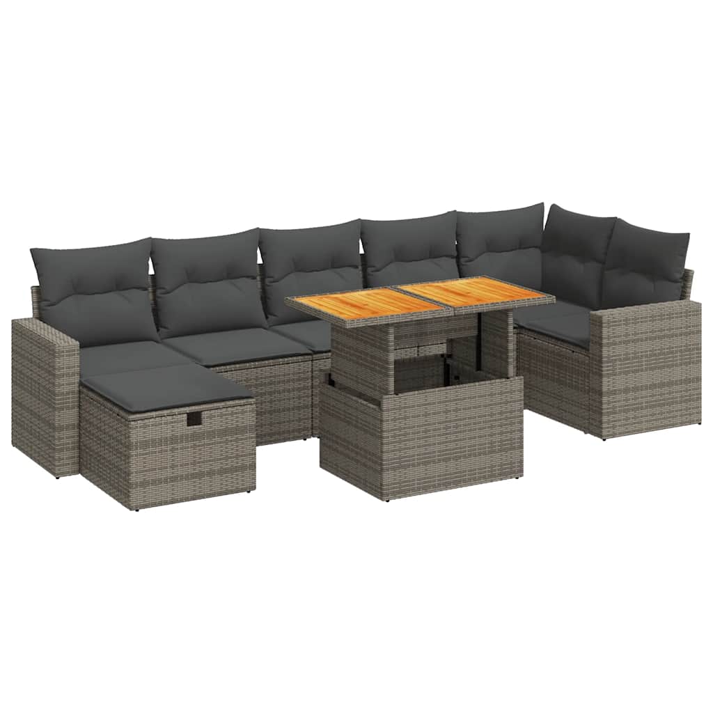 5-delige Loungeset met kussens poly rattan acacia grijs