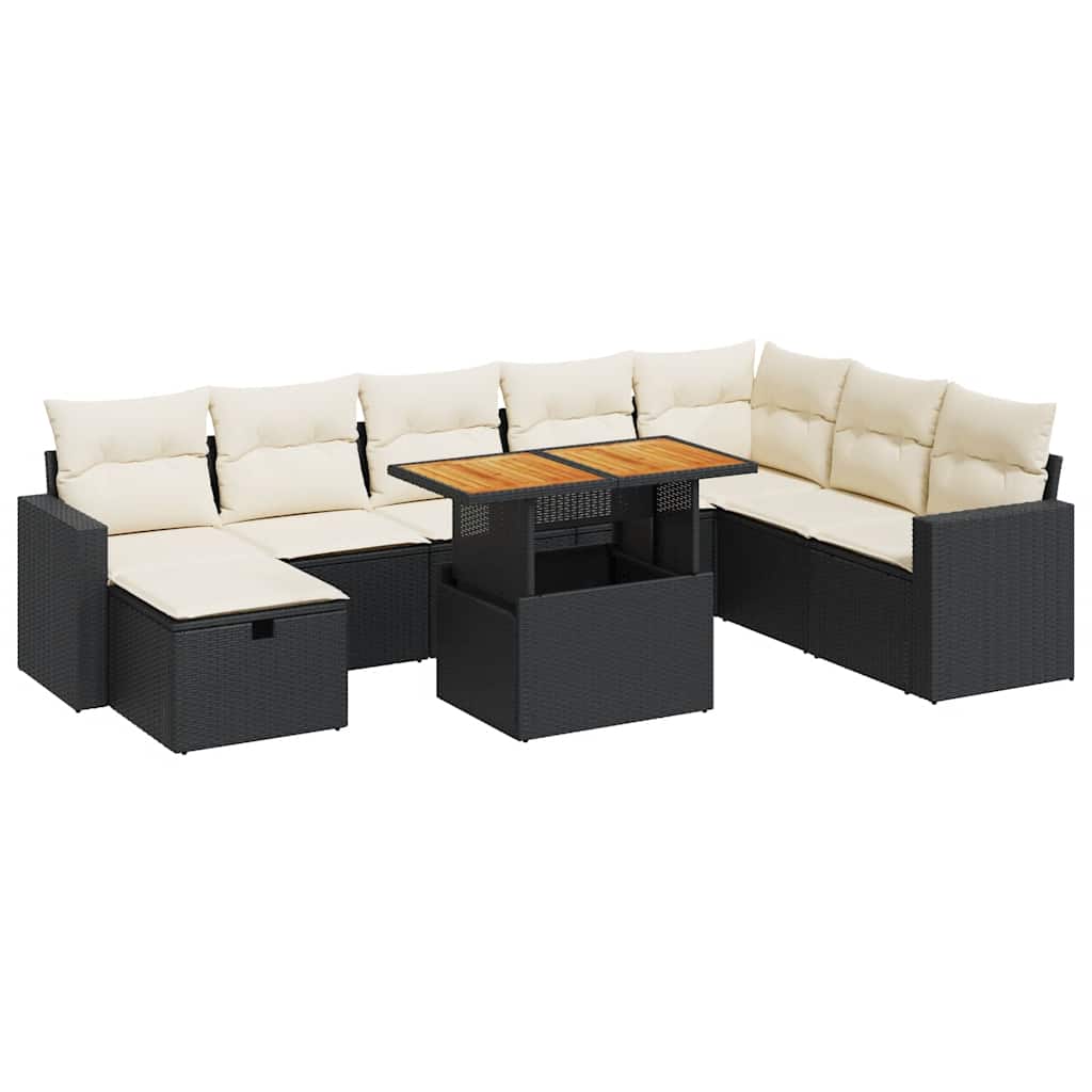 9-delige Loungeset met kussens poly rattan acacia zwart is nu te koop bij PeponiXL, paradijselijk wonen!