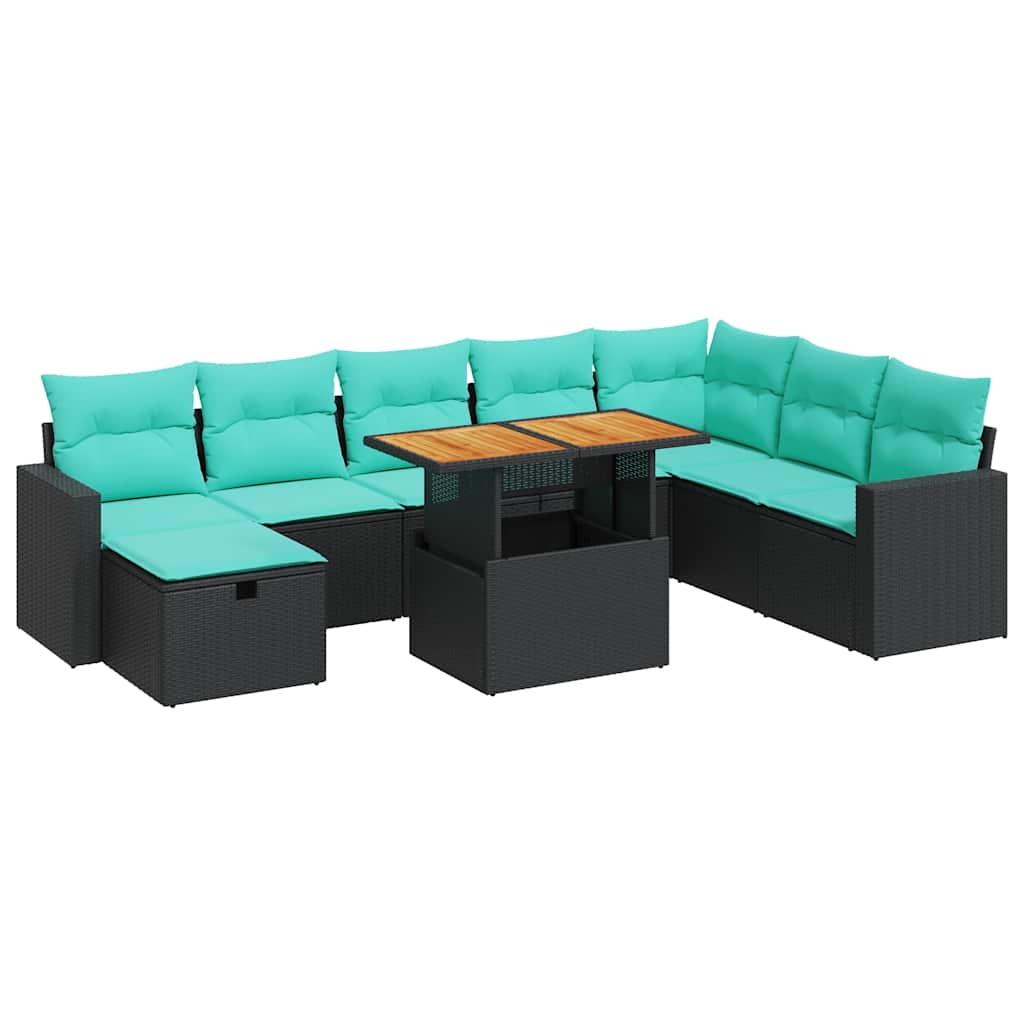 9-delige Loungeset met kussens poly rattan acacia zwart is nu te koop bij PeponiXL, paradijselijk wonen!