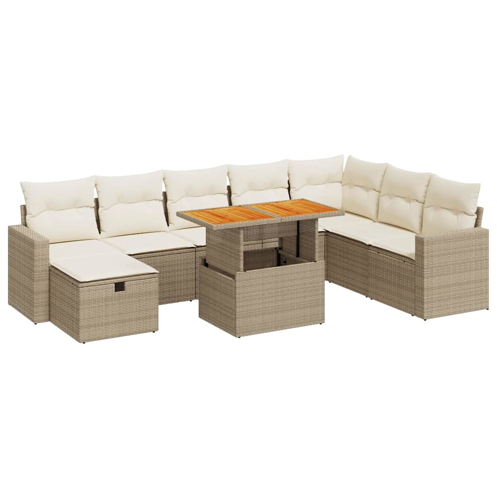 9-delige Loungeset met kussens poly rattan acacia beige is nu te koop bij PeponiXL, paradijselijk wonen!