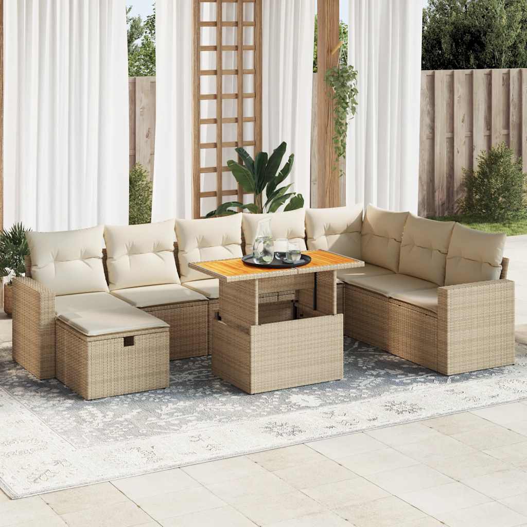 9-delige Loungeset met kussens poly rattan acacia beige is nu te koop bij PeponiXL, paradijselijk wonen!