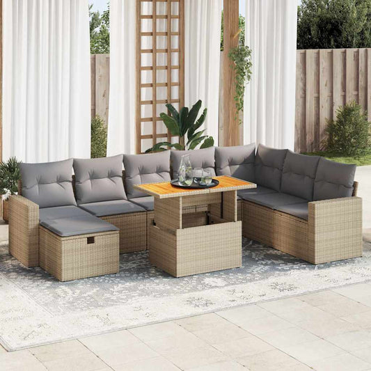 9-delige Loungeset met kussens poly rattan acacia beige is nu te koop bij PeponiXL, paradijselijk wonen!