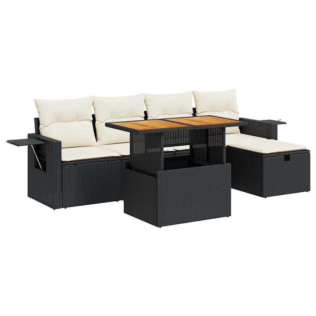 6-delige Loungeset met kussens poly rattan acacia zwart is nu te koop bij PeponiXL, paradijselijk wonen!