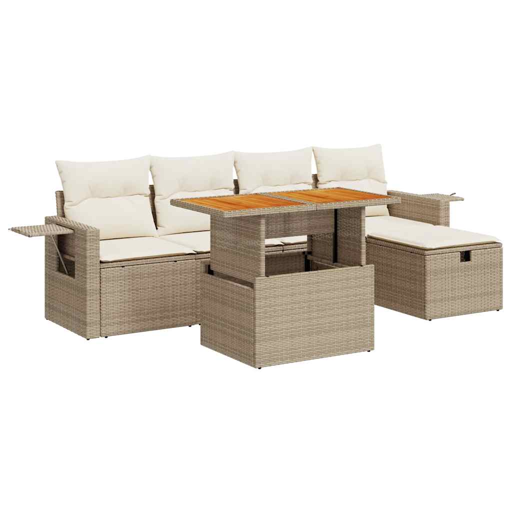6-delige Loungeset met kussens poly rattan acacia beige is nu te koop bij PeponiXL, paradijselijk wonen!
