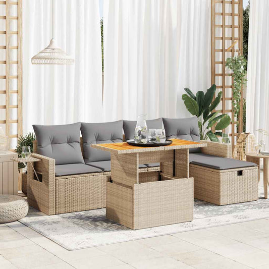 6-delige Loungeset met kussens poly rattan acacia beige is nu te koop bij PeponiXL, paradijselijk wonen!