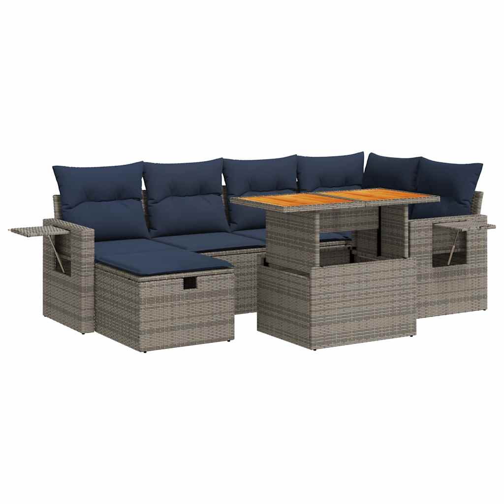 7-delige Loungeset met kussens poly rattan acacia zwart is nu te koop bij PeponiXL, paradijselijk wonen!